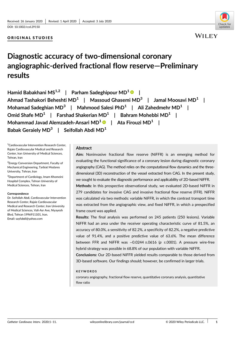 Diagnostic accuracy of two-dimensional coronary angiographic-derived ...